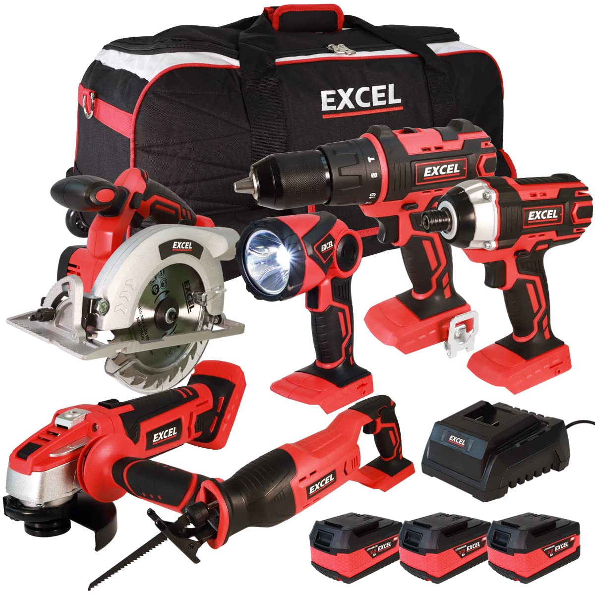 Buy Excel 18V 6 Piece Cordless Liion Power Tool Kit with 3 x 5.0Ah