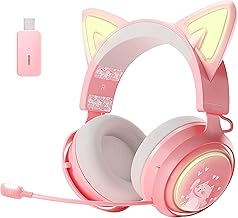 SOMIC GS510 Cat Ear Headset Wireless Gaming Headset for PS5/ PS4/ PC, Pink Headset 2.4G with Retractable Mic, 7.1 Stereo Sound, 8Hrs Playtime, RGB Lighting for Girls (Xbox Only Work in Wired Mode)