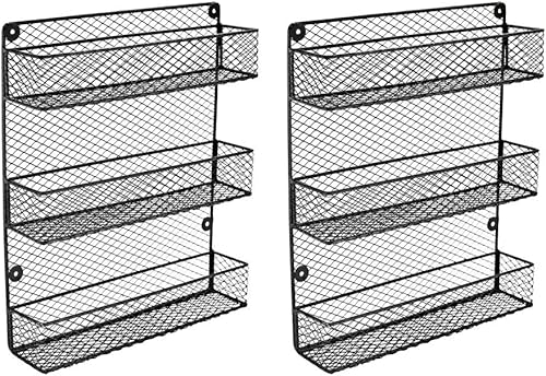 Miniatura 3 de Estante para especias de montaje en pared, estante organizador de almacenamiento de cocina de 3 niveles, diseño que ahorra espacio, incluye 2