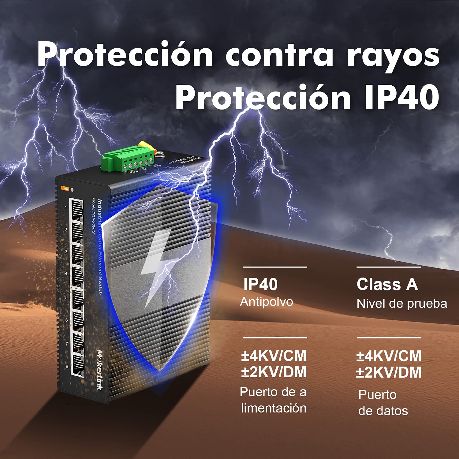 mokerlink 8 Puertos Gigabit Ethernet Switch Industrial de Carril DIN, Capacidad de Conmutación de 16Gbps, No Administrado IP40 (-40 a 185 °F), con Fuente de Alimentación
