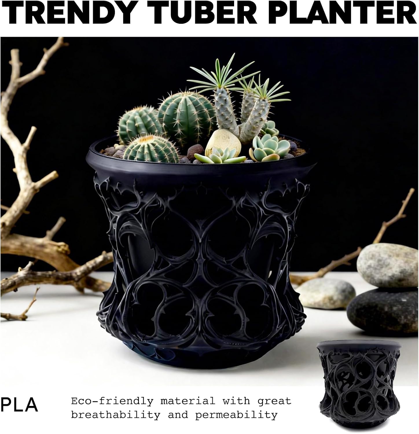 Black Succulent Pot, Creative Desktop Succulent Planter, Flower Pot for Succulents, Home Office Living Room Table Deco