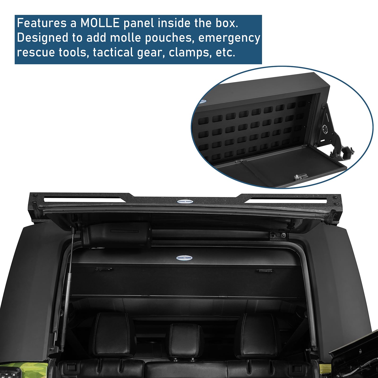 Hooke Road 2015 Wrangler JK Trunk Upper Locking Storage Box Interior Luggage Carrier for 2007-2018 Jeep Wrangler JK 4-Door Hardtop