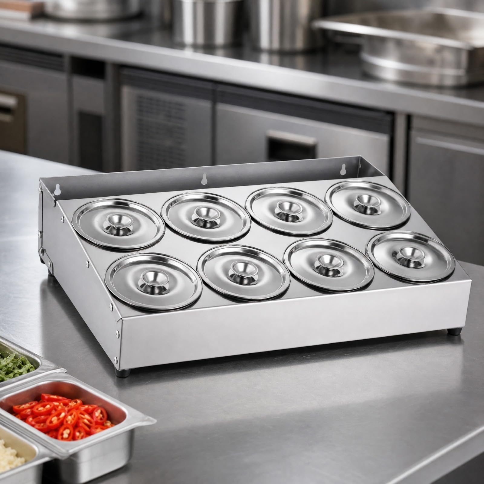 LOVIVER Rack à Condimen En Acier Inoxydable Mural Support à Asisonnemen Po Amovibles Anti- Organiteur D'asisonnement Cuisine, 8 Compartiments