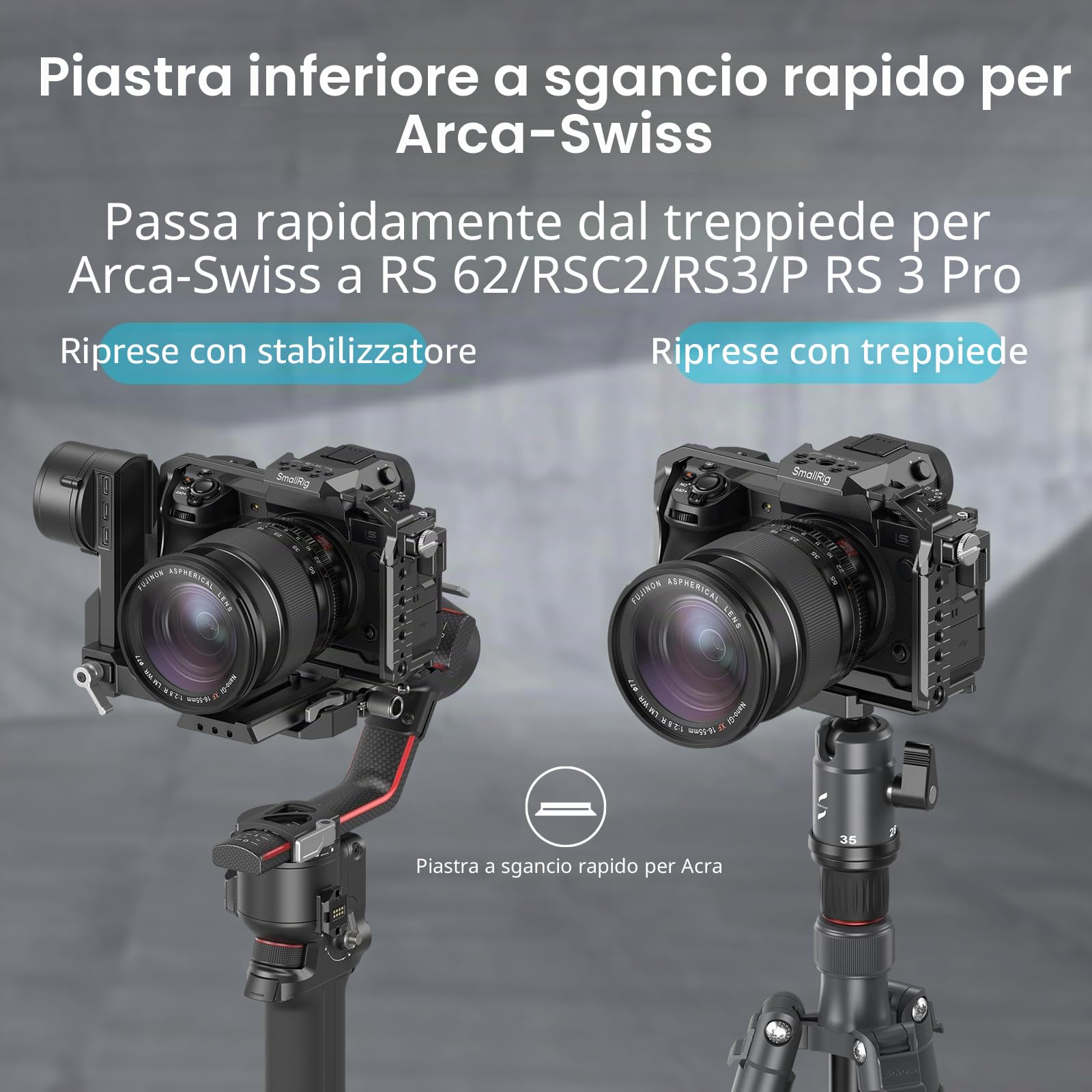 SMALLRIG Cage per FUJIFILM X-H2S, Attacco Freddo Integrato e Binario NATO, Piastra a Sgancio Rapido per Arca per Treppiedi e Stabilizzatori - 3934
