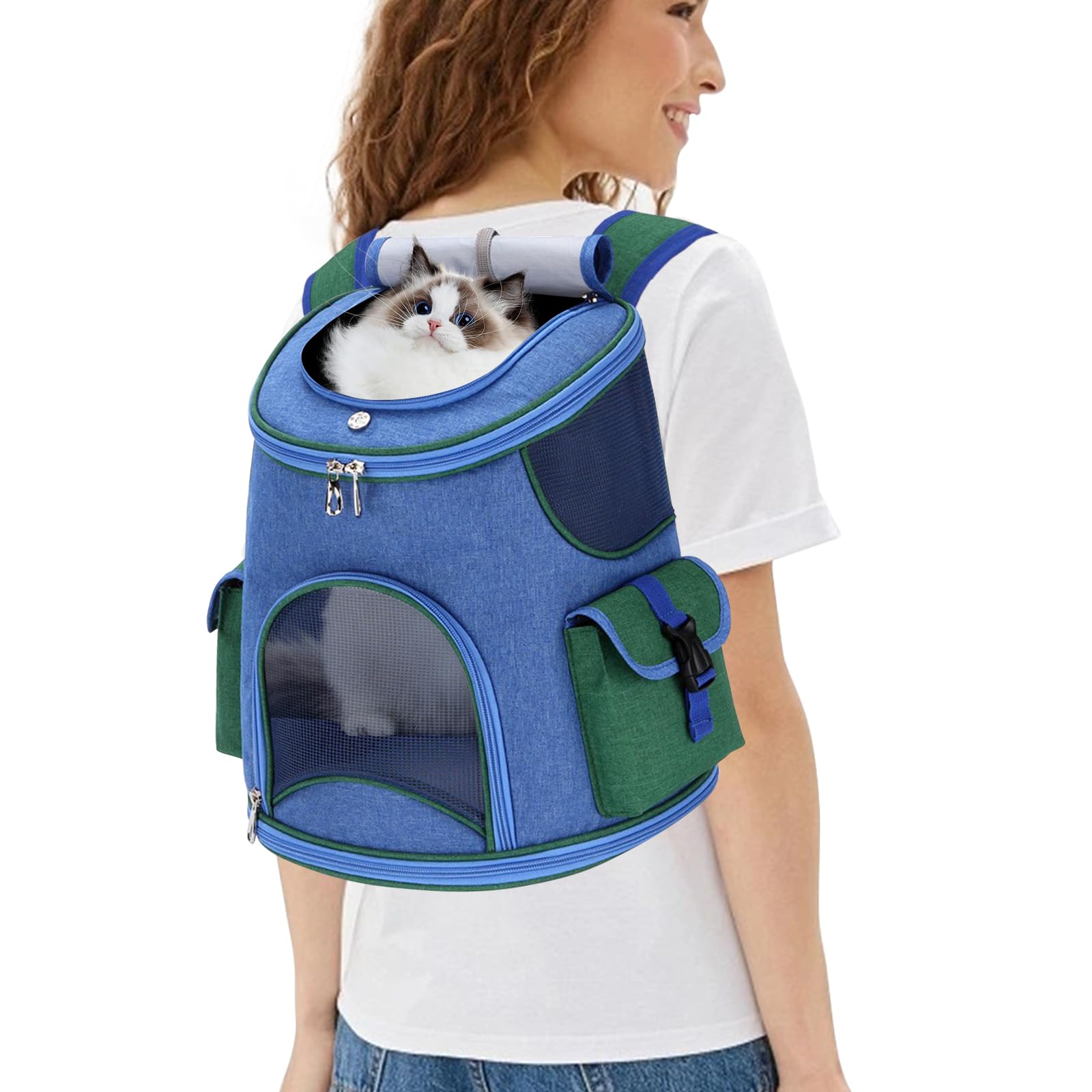 PETCUTE Zaino per Cani Gatti,Zaino per Trasportino per Cani con Sicurezza Guinzaglio,Zaino Trasportino da Viaggio per Cani con Tracolla Regolabile,Pieghevole Borsa Trasportino Cane Gatto per Viaggi