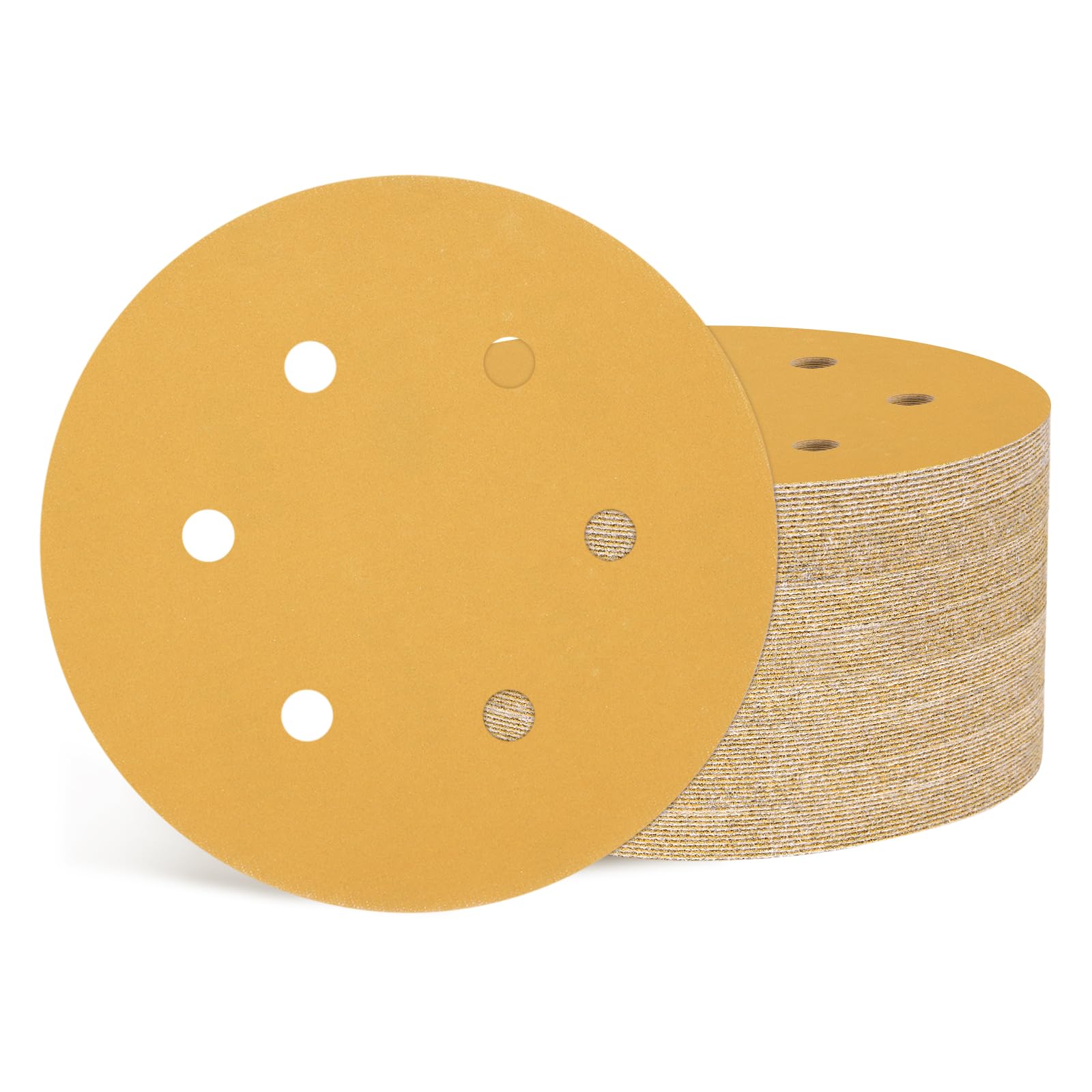Kozelo 100 Pcs Sanding Disc 152 mm 400 Grit 6 Hole Hook and Loop Random Orbital Sandpapers Suitable for Drywall Sander Wood Metal Furniture, Yellow
