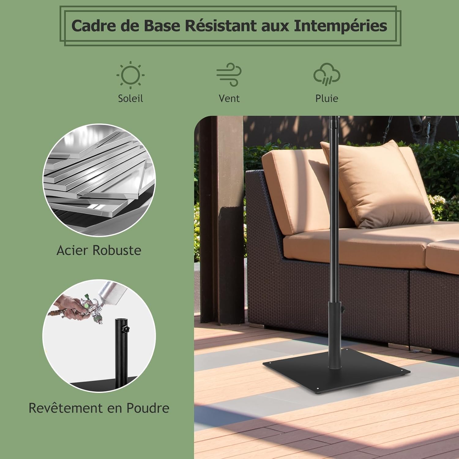 GOPLUS Pied de Parasol en Métal Robuste, Support de Parasol Carré avec Bouton Rotatif, Convient pour Mâts Φ 41/49 MM, pour Jardin, Terrasse, Plage (Noir)