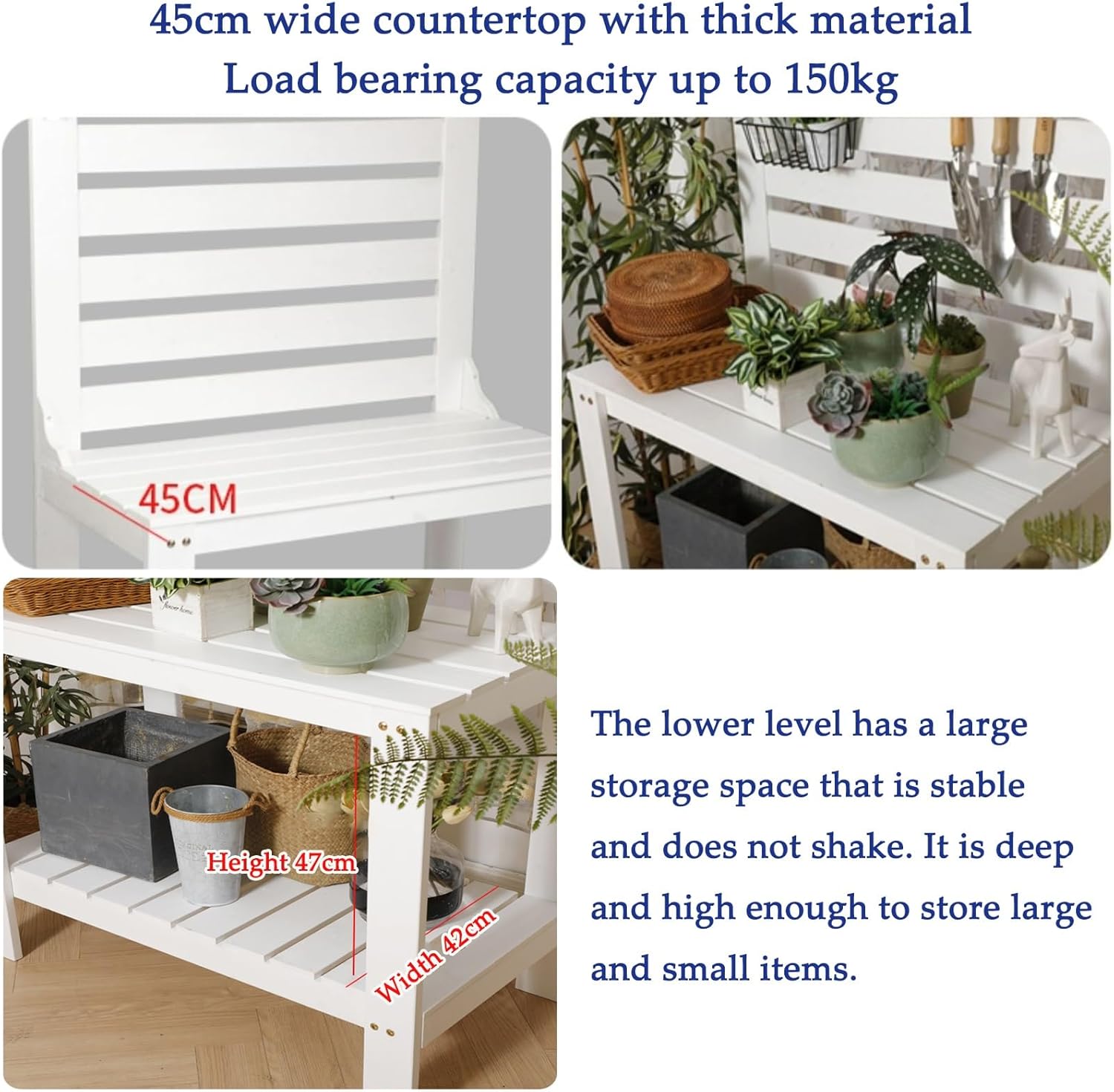 Potting Bench Table,Outdoor Potting Benches,Wooden Garden Workbench with Storage Shelves, Load-Bearing Capacity 150kg,Hooks & Solid Wood Frame for Patio, Porch, Balcony Use(75x40x170cm)