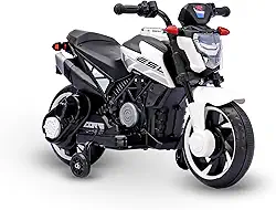 Bang Toys - Moto Elétrica Infantil Syren X2 12V - com Rodas de Treinamento, Luz de LED, Sons Realistas, Entrada USB/MP3 - Suporta até 25kg - Cor Branca