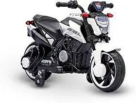 Bang Toys - Moto Elétrica Infantil Syren X2 12V - com Rodas de Treinamento, Luz de LED, Sons Realistas, Entrada USB/MP3 - Suporta até 25kg - Cor Branca