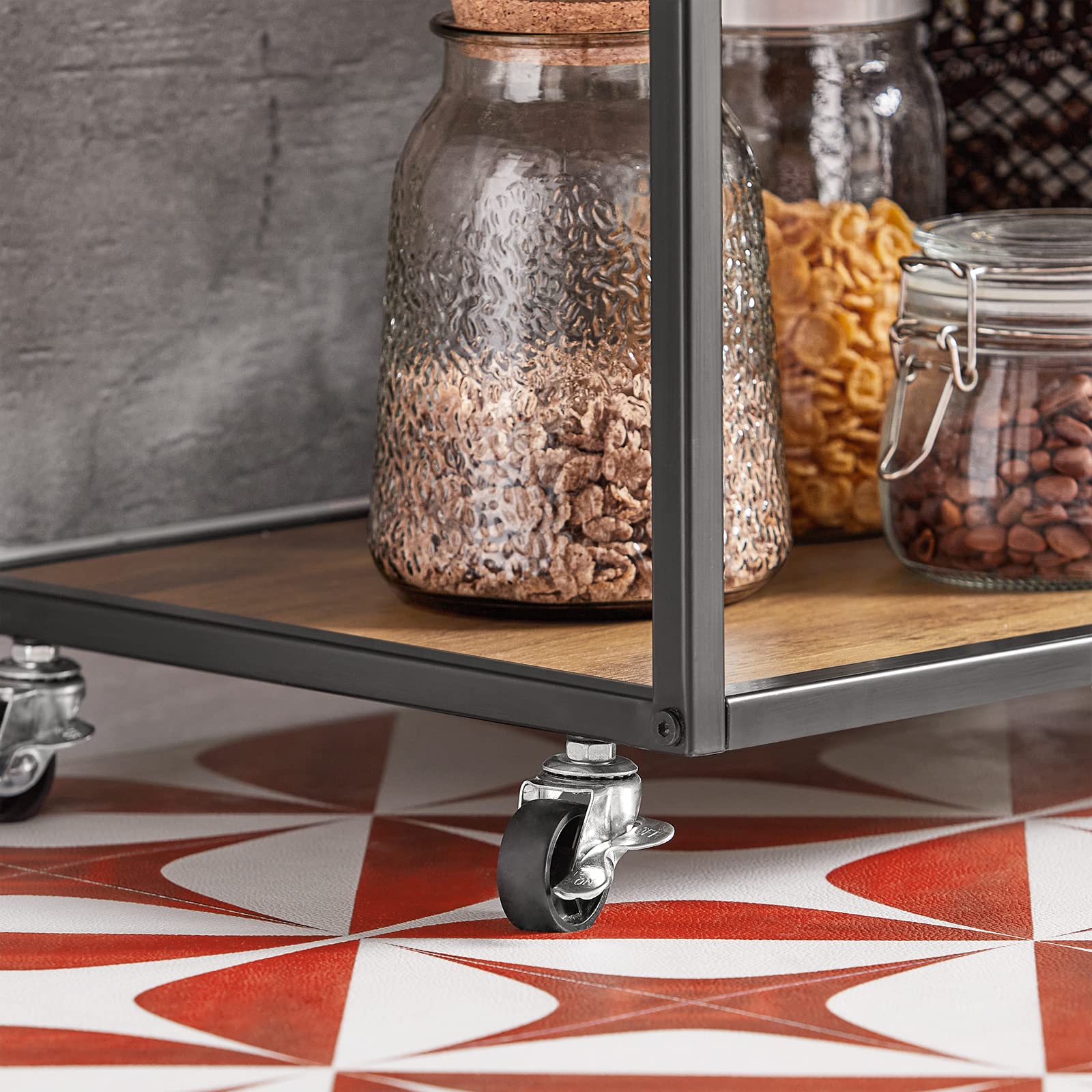 SoBuy Carrito Auxiliar con Ruedas, Carrito Cocina con 1 Cajón 3 Estantes y Estantes Laterales, Mueble Auxiliar de Cocina, Carro Herramientas Estilo Vintage 50 x 37 x 87 cm FKW99-N