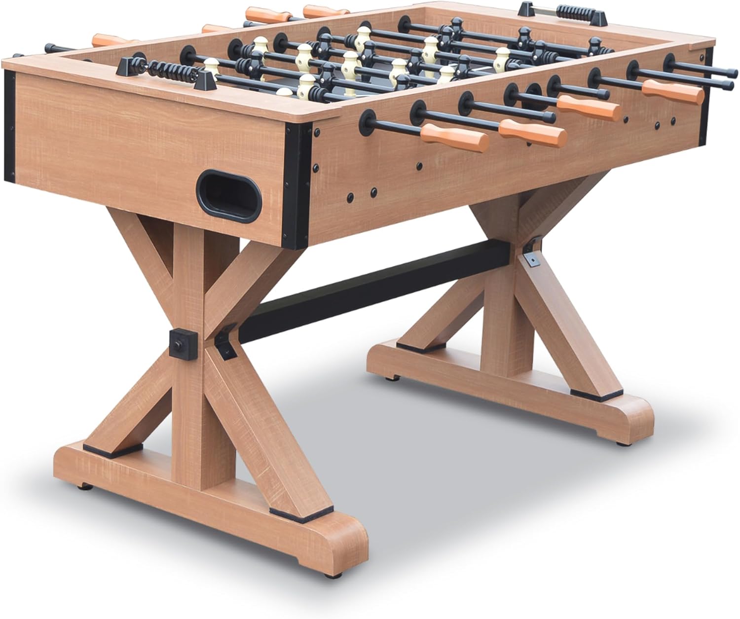 Hathaway Daulton 55-In Foosball Table for Game Room - With Urban Oak Melamine Finish, Trestle-Style Base, Black Steel Rods, Octagon Handles & Built-In Ball Returns - Oak/Black Finish