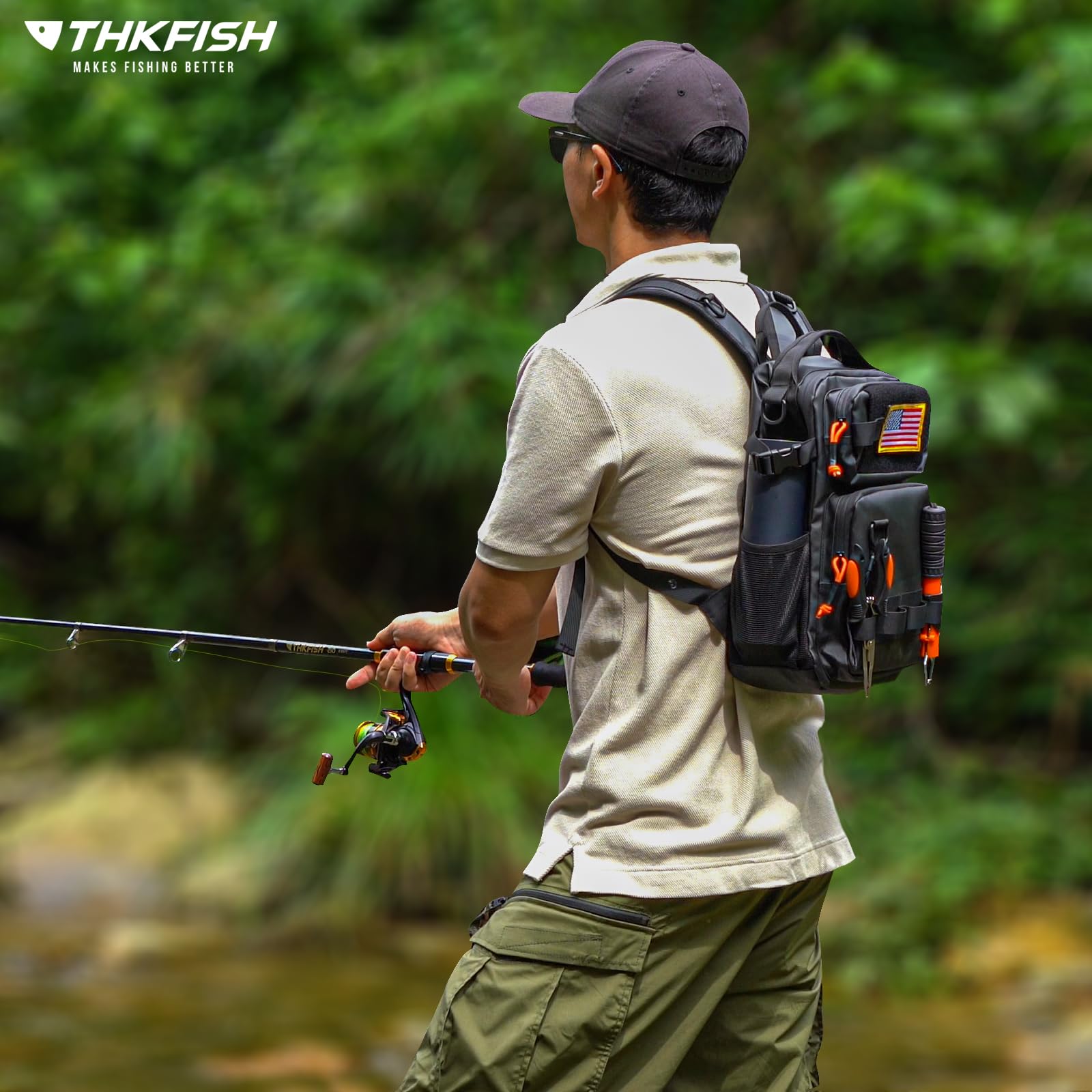 THKFISH Combo de Caña de Pescar y Carrete con Mochila, Kit Telescópico Giratorio con Señuelos, Alicates y Agarre de Labios
