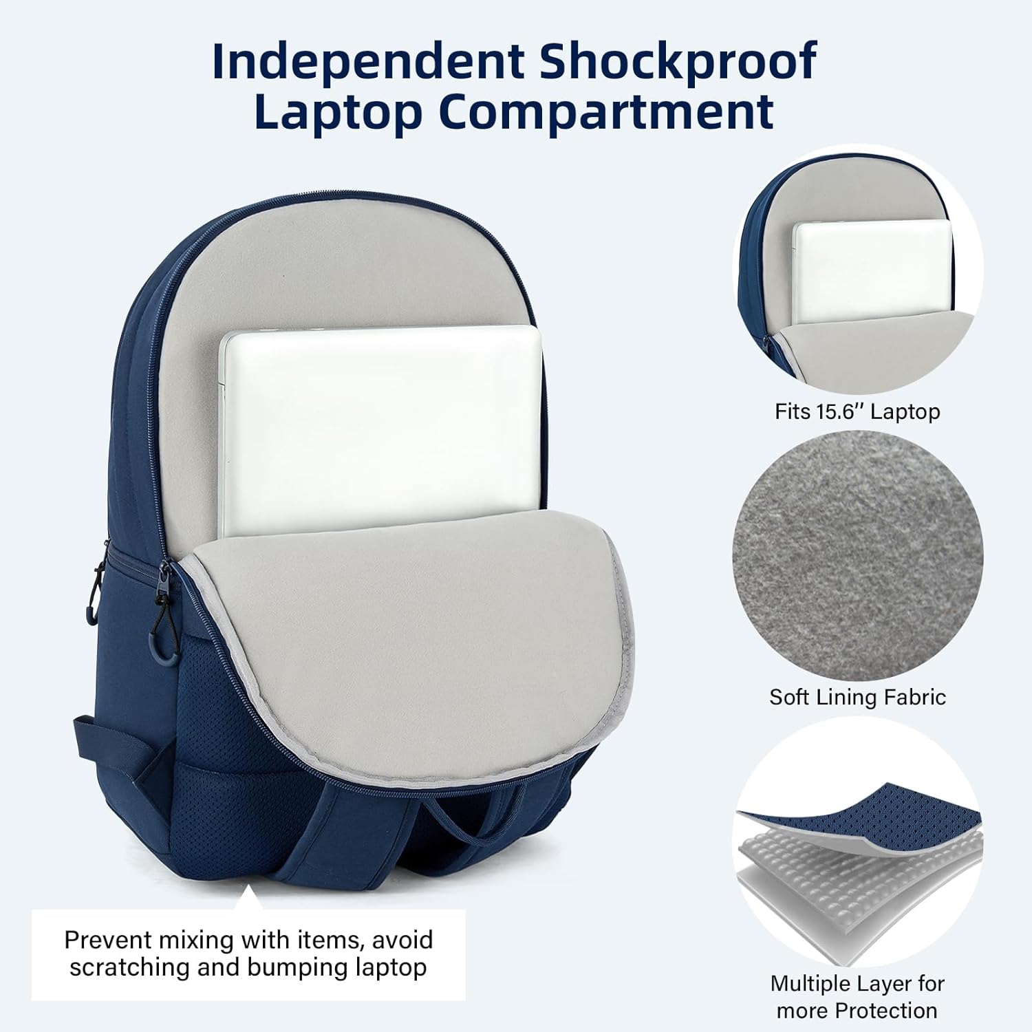 Carry On Travel Backpack For Women, 18 Inch Water Resistant Large Backpack Lightweight Bookbag For Men, 8x14x18 Personal Item Bag Casual Daypack Backpacks For Work Office Commuter (Navy Blue) - Image 4