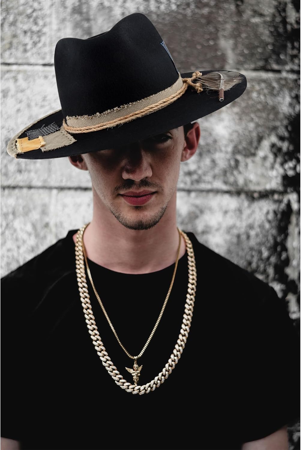 RUEDIGER Wide Brim Fedora Hats for Men Women 100% Wool Felt Panama Rancher Hat with Lightning Logo Distressed/Burned Handmade - Image 4