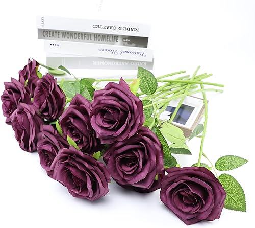 Miniatura 18 de Flores artificiales de rosa, rosa artificial, rosa falsa, rosa de seda, flores falsas de aspecto real con tallos para ramos de boda DIY, centros de