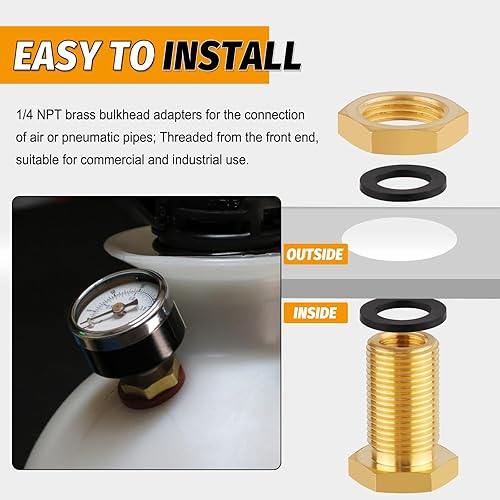 Vista 11 de KOOTNAS - Paquete de 2 accesorios de mamparo de latón macizo, conector de latón recto macho de 1 pulgada con anillo ondulado de metal, longitud