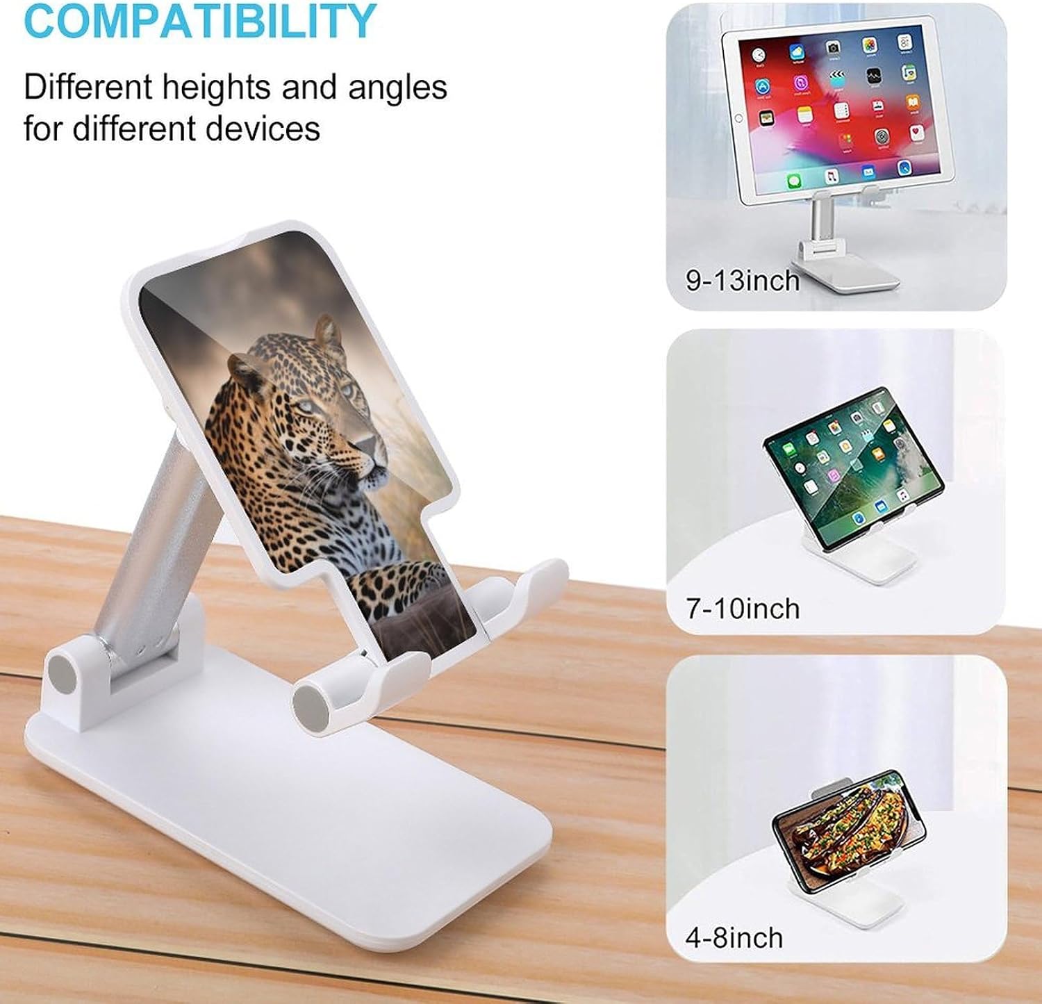 African Animal Leopard Foldable Adjustable Cell Phone Stand | African Animal Leopard Height Angle Adjustable Desktop Holder Mobile Phone Mount for Smartphone Tablet