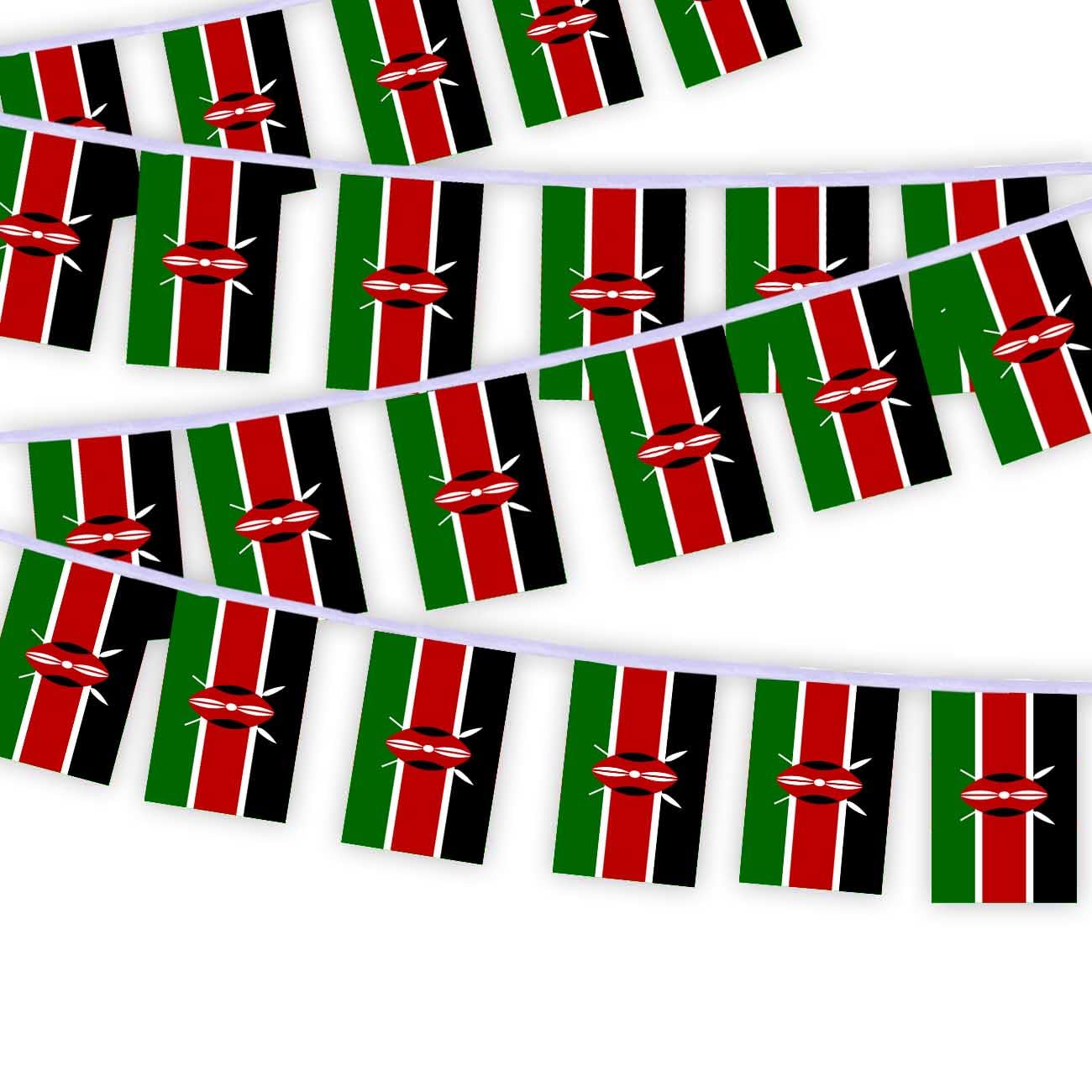 Pack of 30 Kenya Flag Chain Flags, 10 Metres Kenyan Population Rectangle Rope Flags, Decorative Banners Used to Decorate Courtyards String Kenya