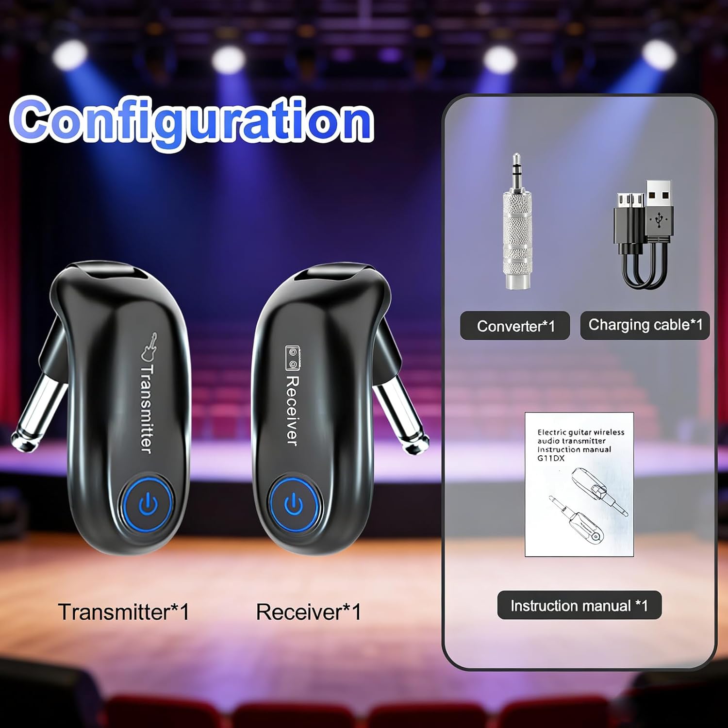 Wireless Guitar System, Charging Audio Transmitter and Receiver, 100ft Range, for Instrument Teaching Practice, Stage Concerts, Street Bar Performances, Electric Bass Blowpipe Musical Instruments