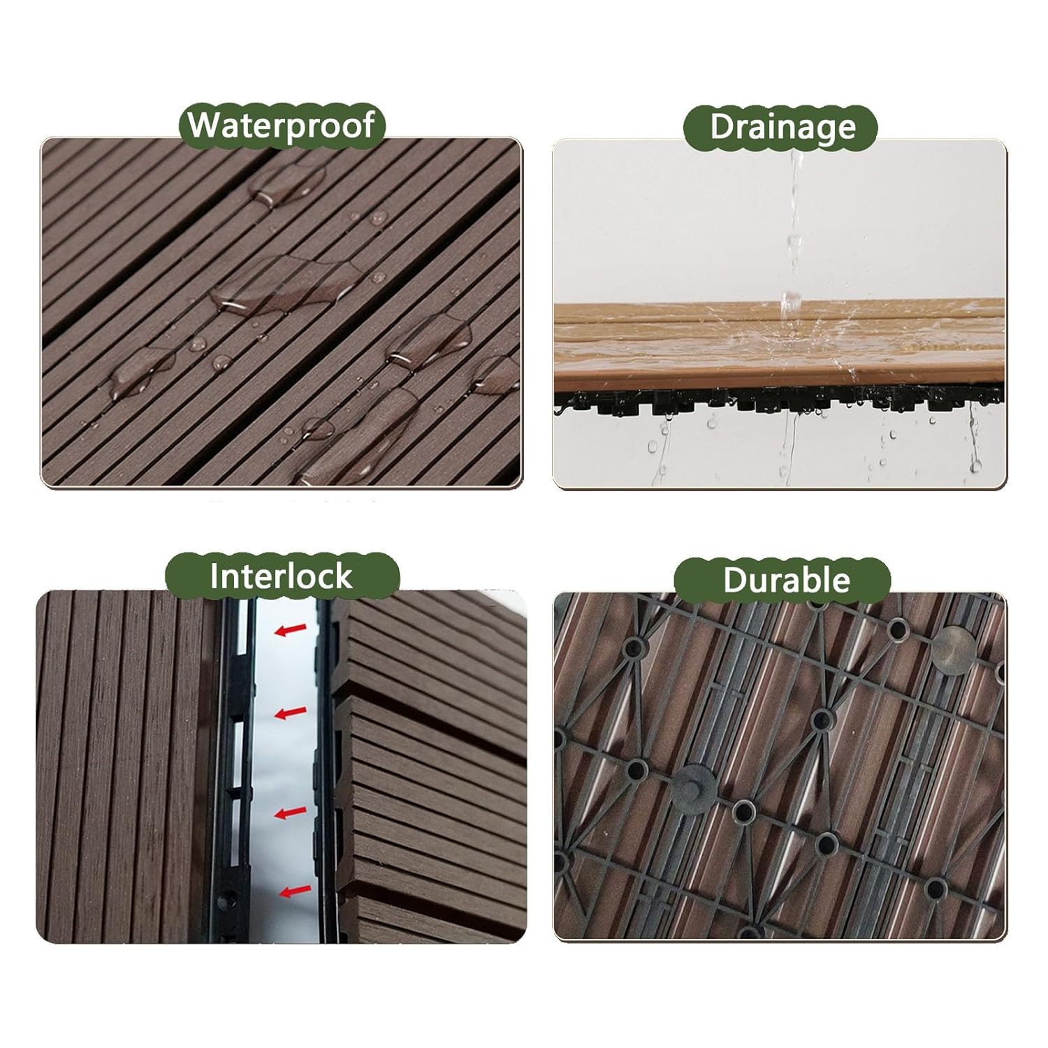 Baldosas for terrazas entrelazadas de plástico y Madera