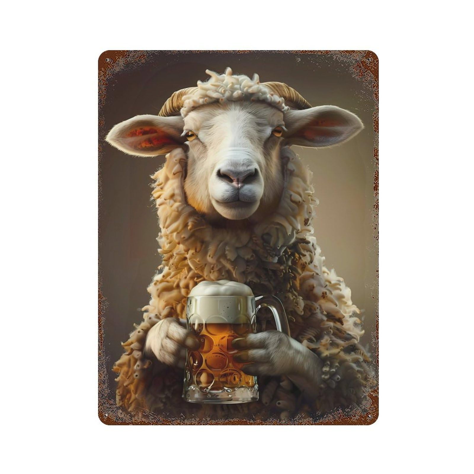 Sheep Beer 15.7"x11.8" Rust Effect Tin Sign, Rustic Home Decor for Office, Studio And Wall Decor