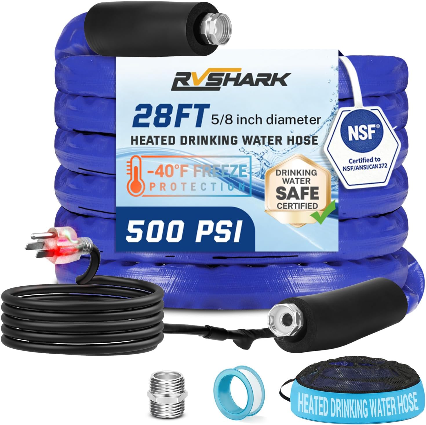 Heated Water Hose for RV, 28FT, -40℉ Freeze Protection
