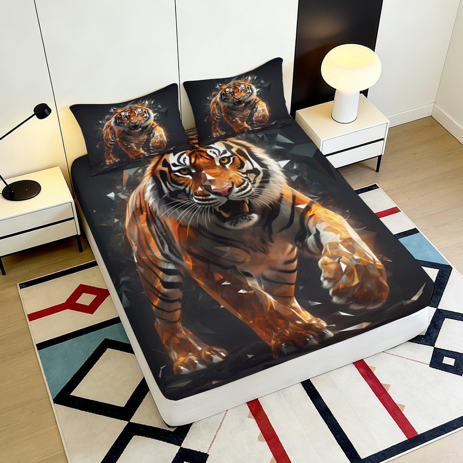 Lenzuolo con angoli con stampa 3D, motivo: tigre, in microfibra, antiscivolo, per casa
