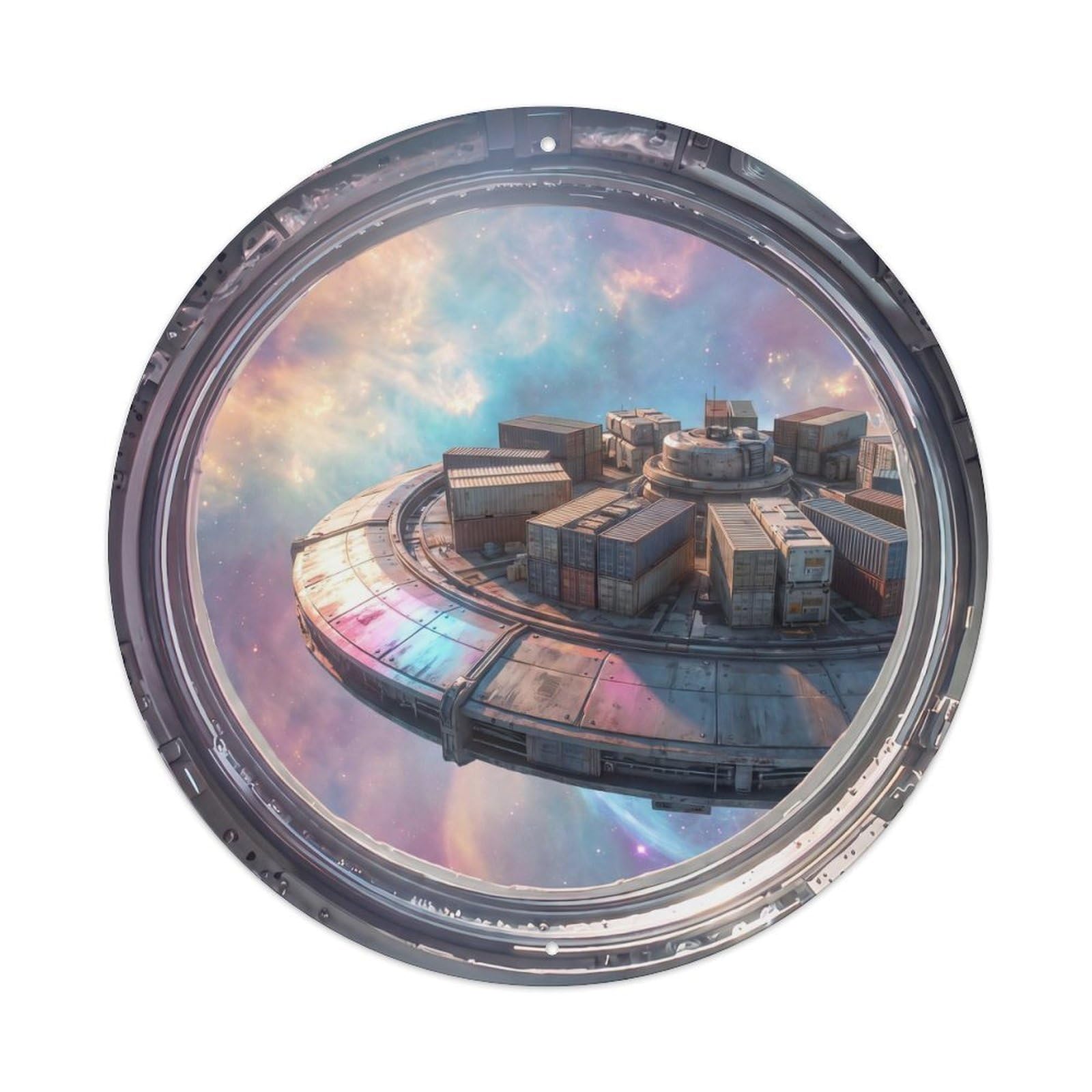 Metal Tin Sign Cargo Saucer from Space Station Porthole