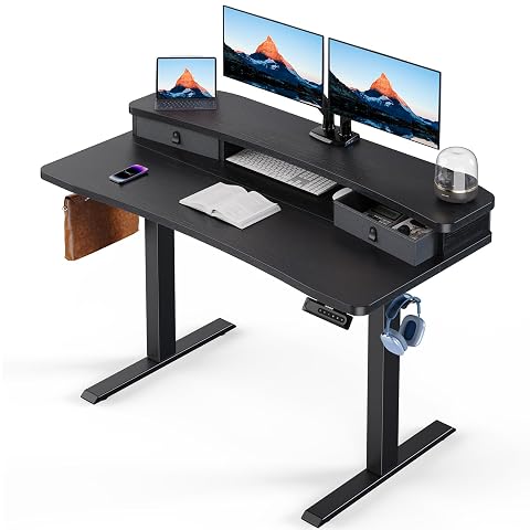 HUANUO 48 x 24 Electric Standing Desk with 2 Drawers C-Clamp Mount Compatible Height Adjustable Computer Desk Home