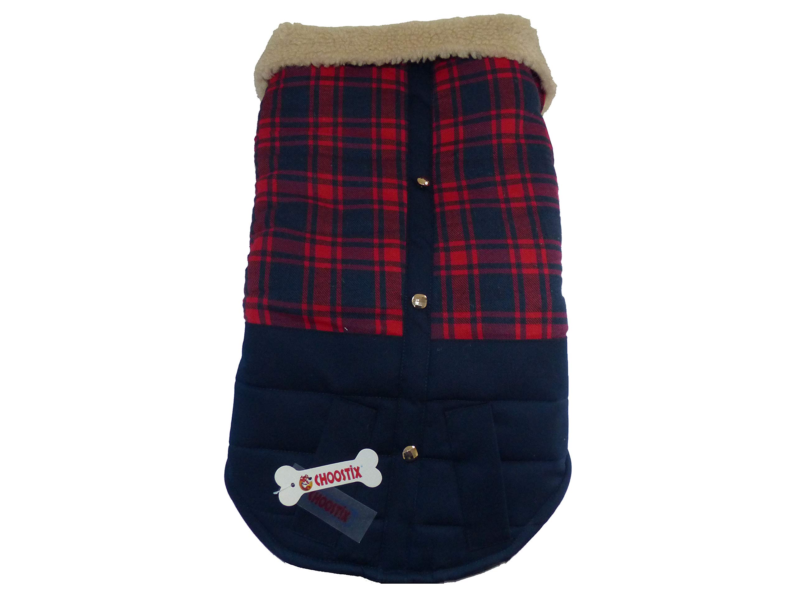 Choostix Brit Checkmate, Dog and Cat Jacket, Winter Wear, Fur Collar, Plaid Fabric with Golden Button, Navy Blue Color, Red White & Grey Designer Checks, Large, 300 Gram (B08LRPNVHY) Amazon Price History, Amazon Price Tracker