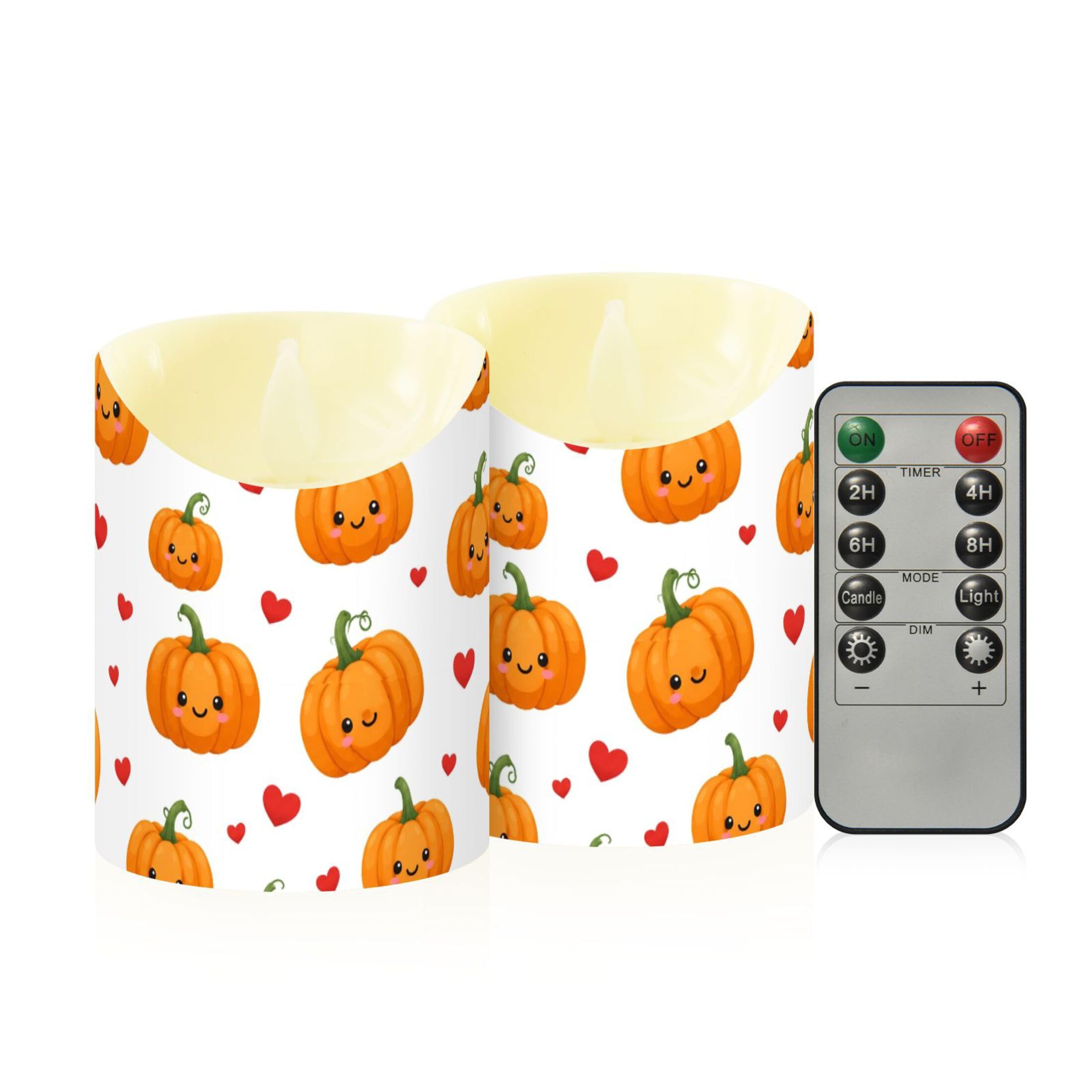 Fuauuyl Pumpkins LED Flameless Candles Flickering Plastic Pillar Candles Battery Operated Votive Candle with Remote Control and Timer, Home Decoration 2 Pack