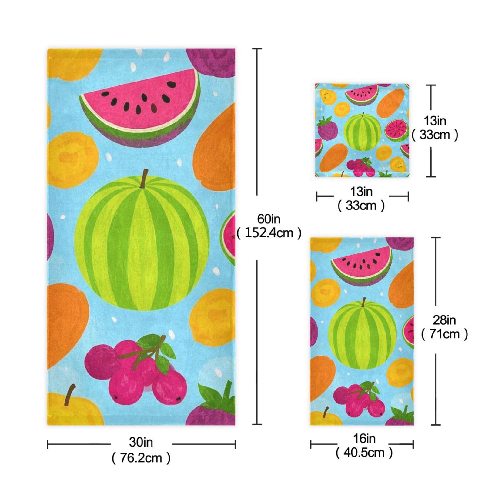 Set di 3 asciugamani assorbenti per il viso con frutta estiva e anguria, 1 asciugamano da bagno, 1 asciugamano per le mani, 1 panno per il viso del corpo