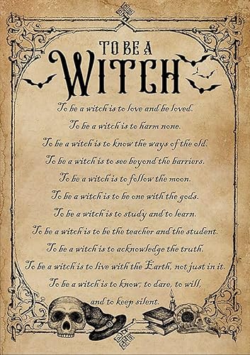Noete Póster de metal con texto en inglés "To Be A Witch List Wicked Witch" ("To Be A Witch List Wicked Witch") con escobas, diseño de bruja y luna,