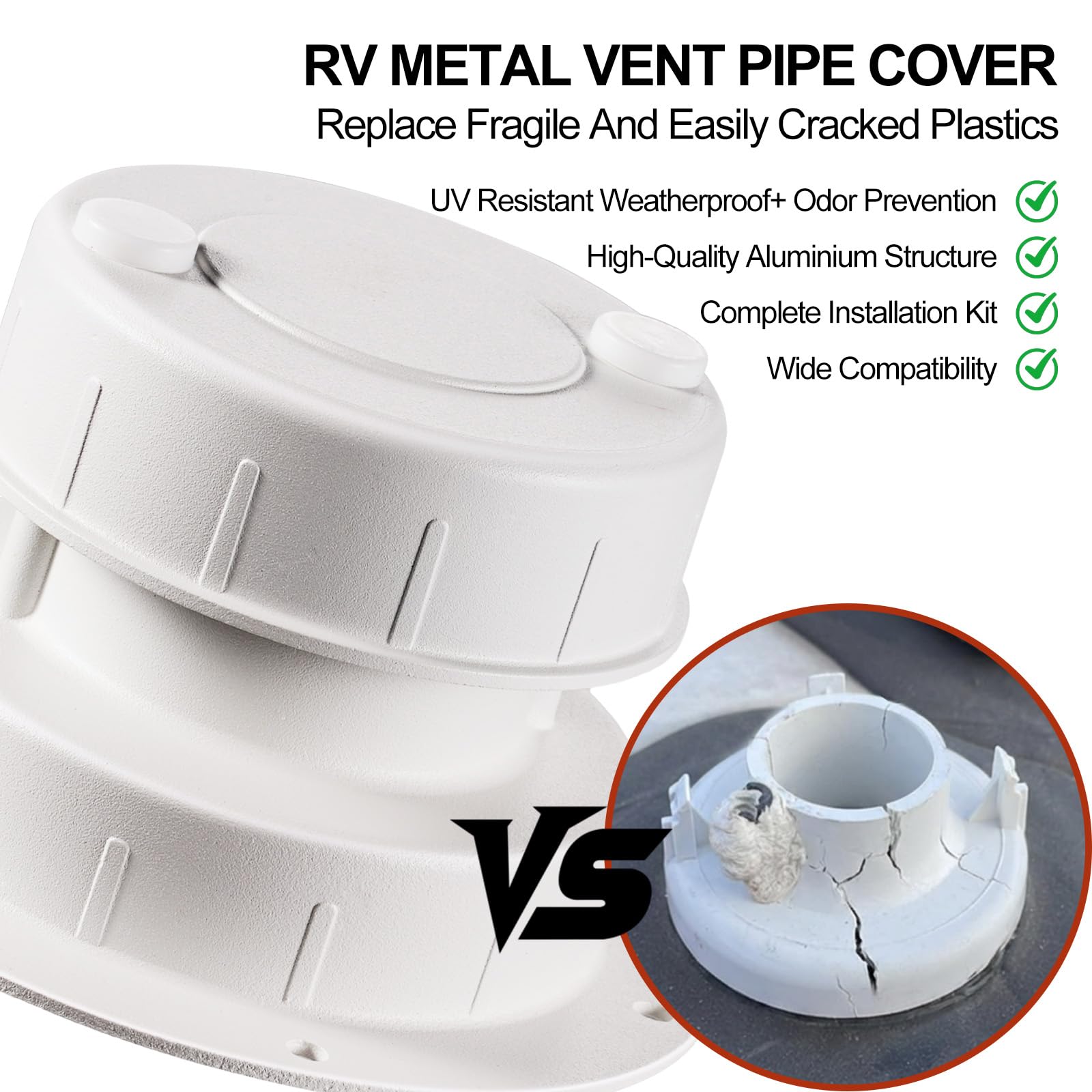 Kit di tappi di sfiato per impianti idraulici in alluminio, copertura per bocchetta fognaria per tetto camper, con schermo, ricambio in metallo per coperture in plastica, tappo per tubo del