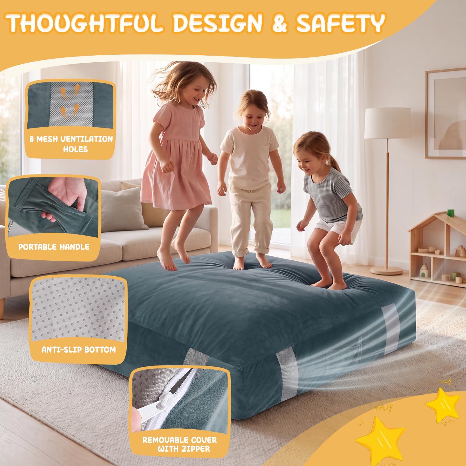 FINCOME Crash-Pads für Kinder, sensorische graue Crash-Pads mit Schaumstoffblöcken, waschbarer Samtbezug, sensorisches Crash-Pad für Klettern, Gymnastik, sensorisches Pad für sensorisches Werkzeug