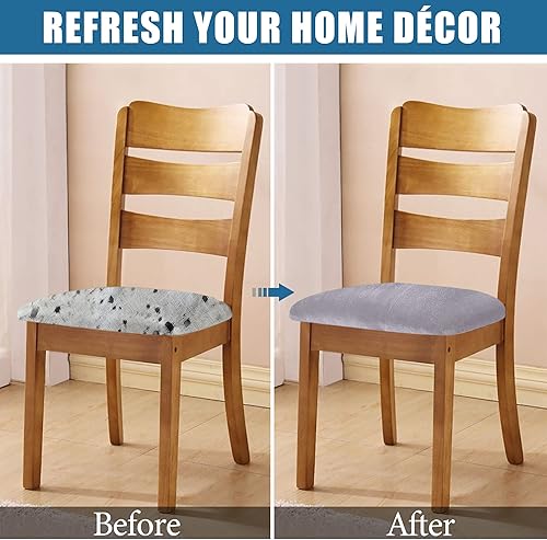 Miniatura 5 de Smiry - Originales fundas para asiento de silla de comedor, de terciopelo, con lazos, desmontables, lavables, elásticas, protectoras