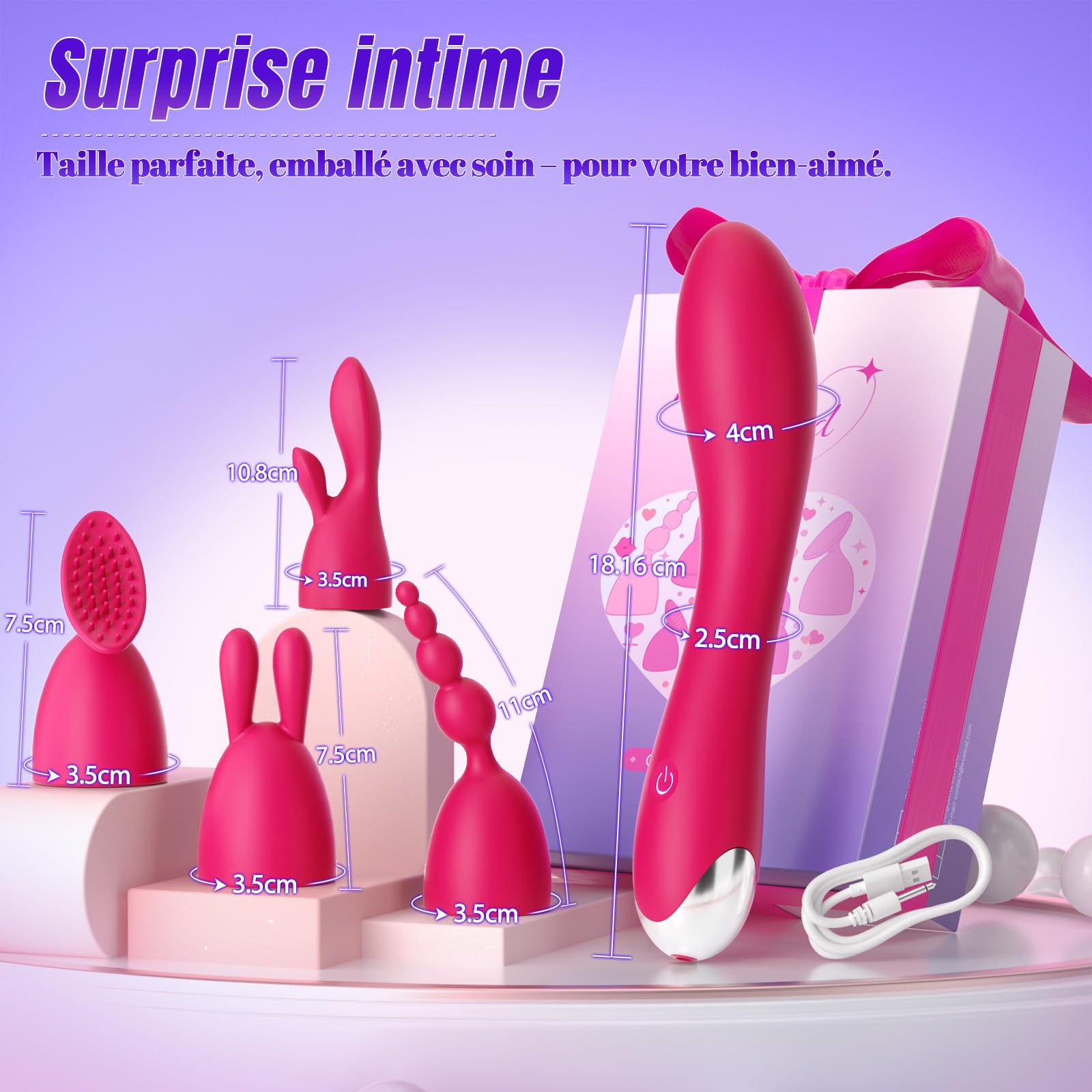 Gode Femme Sex Vibromasseurs Feminin Clitoridien Sex Toys– Double Stimulation Sextoyse Femme Sex avec 4 Têtes Interchangeables 20 Modes 3 Intensités, Sexes Toye Femmes Étanche IPX6, Solo & Couple