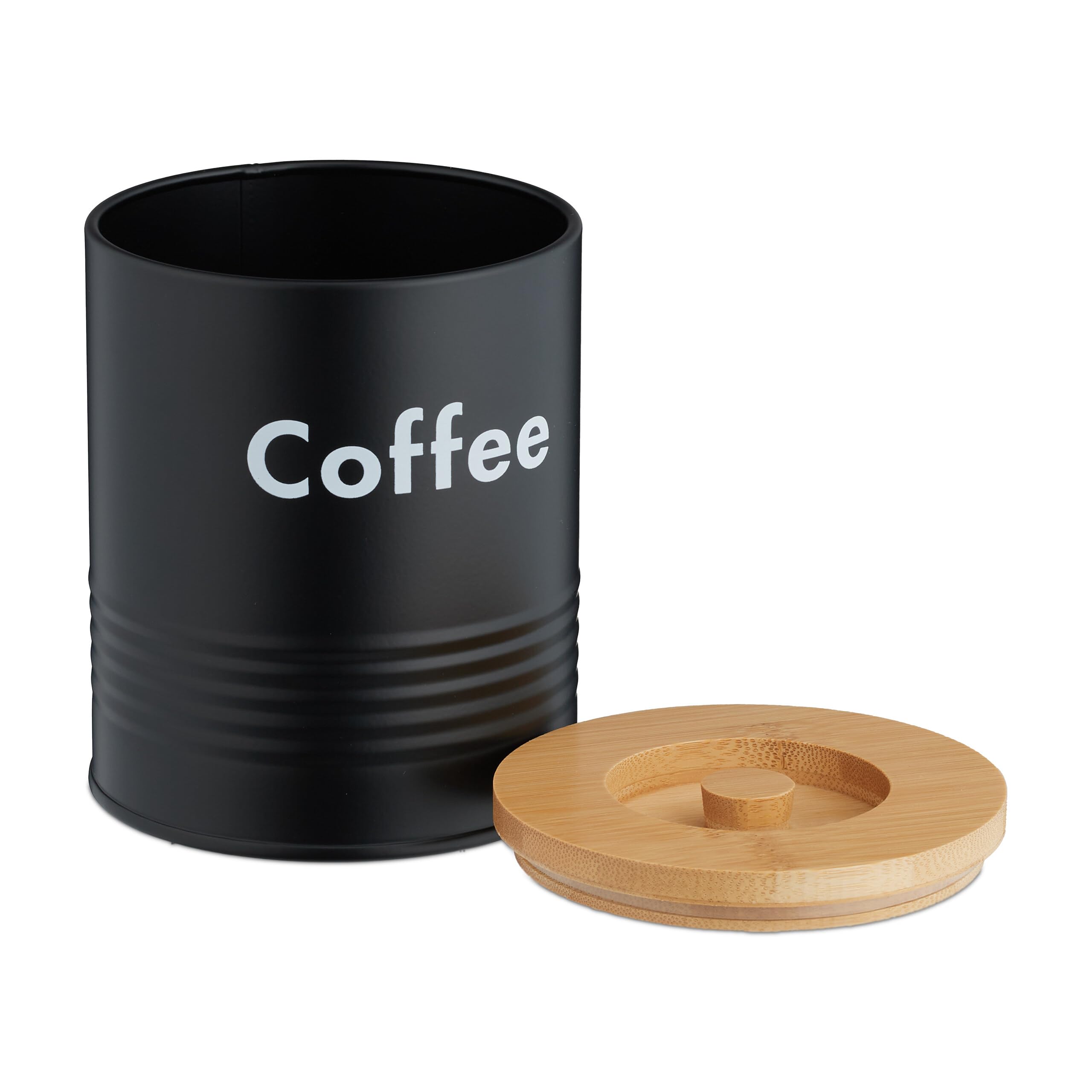 Relaxdays Barattoli da Cucina per caffè, Zucchero e tè, Set 3 Contenitori con Coperchio Ermetico, 14x11 cm, Nero bambù
