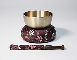 京仏壇いせむら おりんセット さくら柄 日本製 音色よく美しく響きます（各寸法・お色ございます） おりん・布団・リン棒のセットです リン リンセット 仏具りん おりん仏具 (２寸３分, 紫)