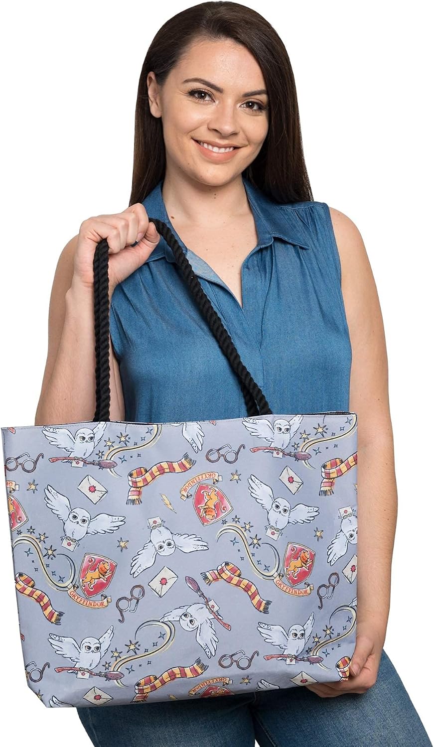Harry Potter Tote Travel Bag Gryffindor Hedwig All Over Print Grey