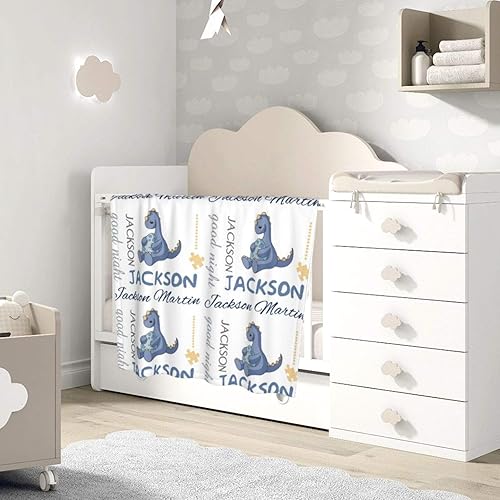 Miniatura 4 de Mantas de bebé personalizadas para niños con nombre, manta de dinosaurio personalizada con nombre para artículos de regalo de bebé, 30 x 40 pulgadas
