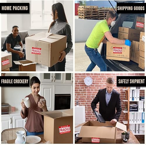 Miniatura 3 de 3 x 5 pulgadas  100 calcomanías frágiles en rollo, fácil de rasgar, etiquetas adhesivas permanentes de advertencia para caja de envío, cartón,