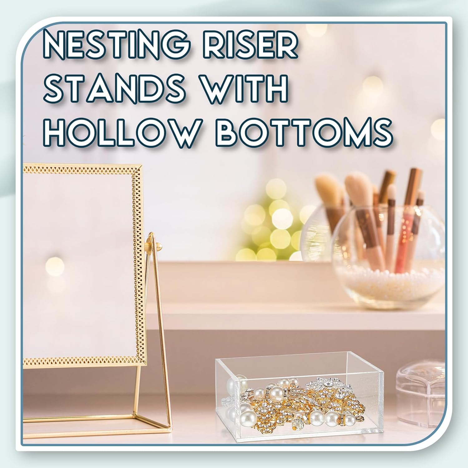 Jerify 12 Pcs Acrylic Risers Display Stands, 5.91'' 5.12'' 3.54'', Clear Square Nesting Pedestal Shelf with Hollow Bottom for Easter Egg Decor, Table Centerpiece, Food Risers for Party, 3 Sizes