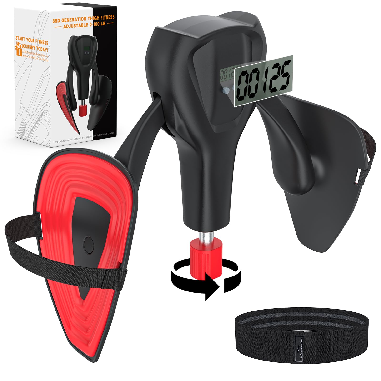 3rd Gen Thigh Master 0-100 lbs Adjustable Resistance Inner Thigh Exerciser Trainer Counter with Leg Straps Band Pelvic Floor Kegel Hip Exercise Workout Equipment Pilates Women Men (Black)