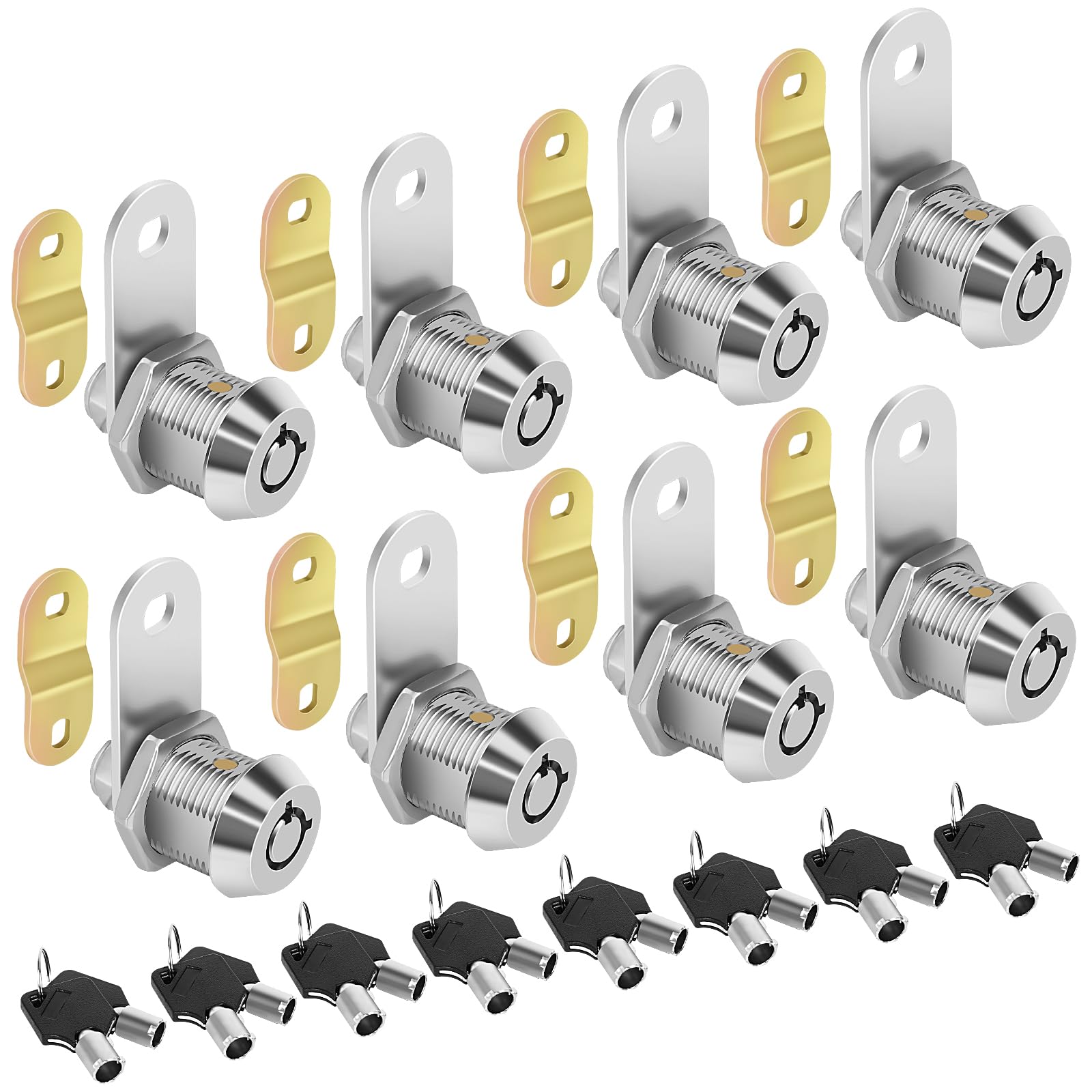 Cam Locks RV Storage Lock Keyed Alike,5/8" Cylinder Fits on 3/8" Max Door Thickness, RV Compartment, Camper, Trailer, Vending Machine Replacement Set with 16 Keys, Chrome Finish(8, 5/8 Inch)