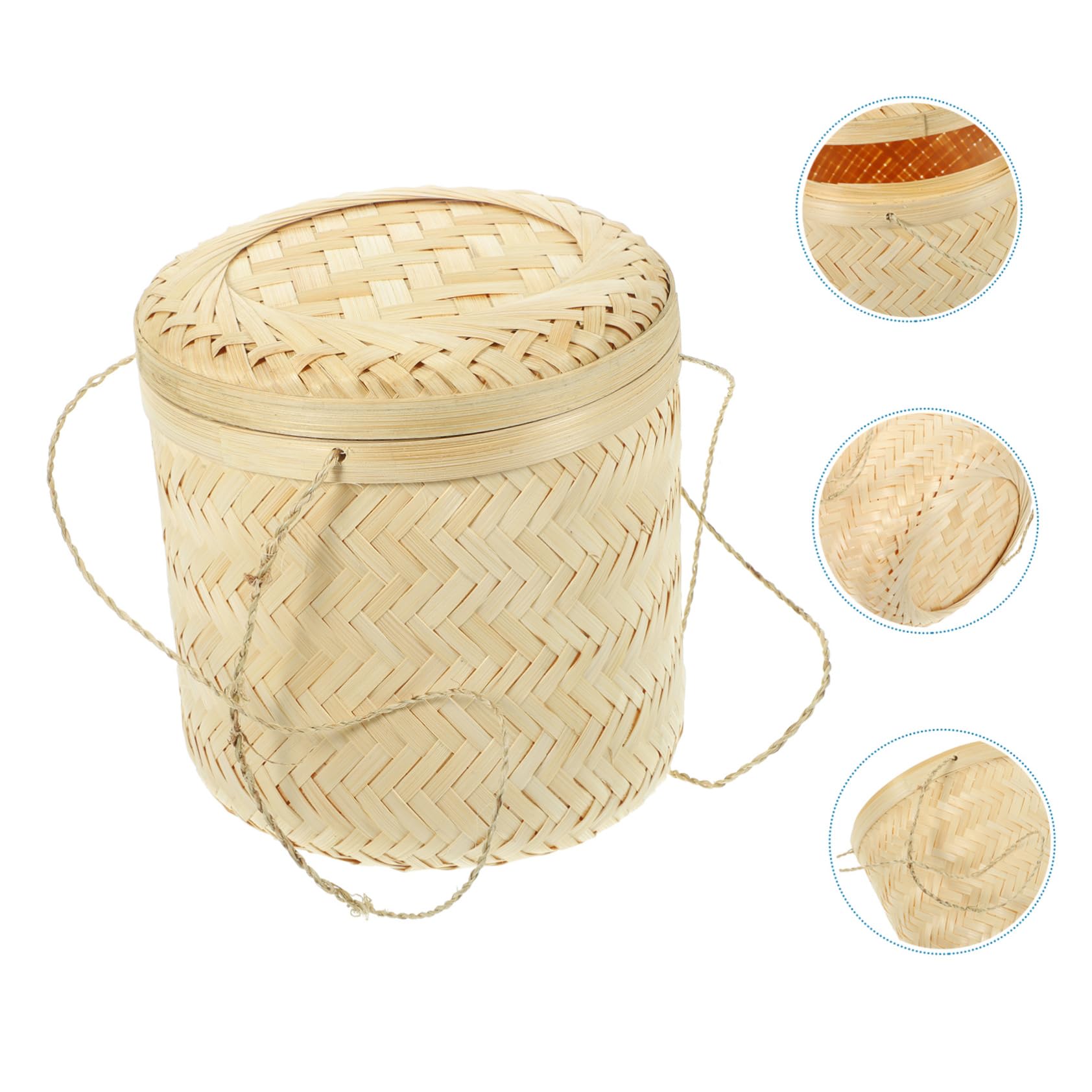 Amazon｜SOESFOUFU シー竹製編み込み収納バスケット 持ち手付きティー