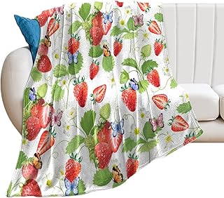 Pink Red Girls Strawberry Throw Blanket Pink Red Girls Strawberry Blanket All Season Cozy Blanket for Sofa Bed Couch Travel 50