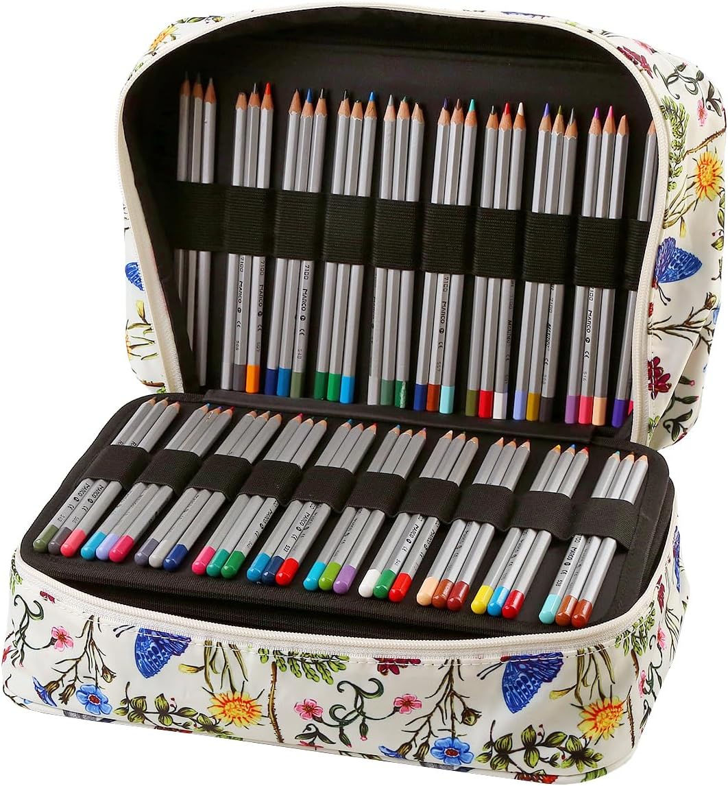Colored Pencil Case 140 Slots hold 420 pcs Pencils or 280 gel pens. Organizer Large Capacity with Handy Wrap Portable Multilayer Holder for Watercolor Pencils & Gel Pen Markers