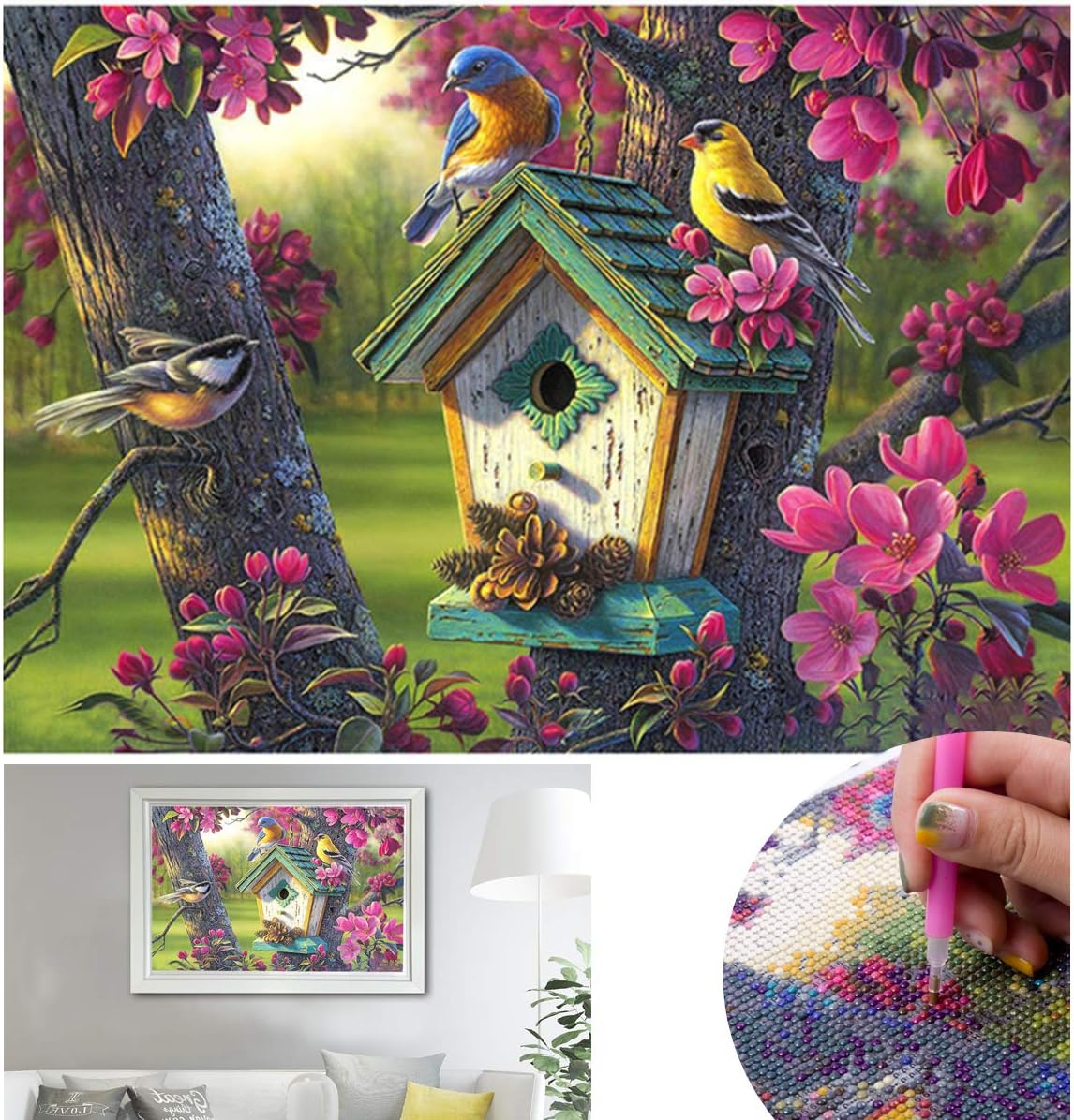 Moi Doi 5D DIY Diamond Painting Kits, Bird’s Nest Full Drill Diamond Painting by Number Kit for Adults Kids, Rhinestone Embroidery Canvas Pictures Arts Craft for Home Wall Décor Gift 15.8 x 11.8 inch